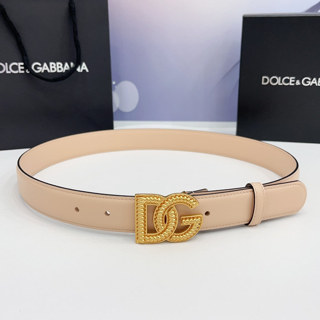 Dolce & Gabbana DG Logo Leather Belt – Gold / Silver / Black Buckle