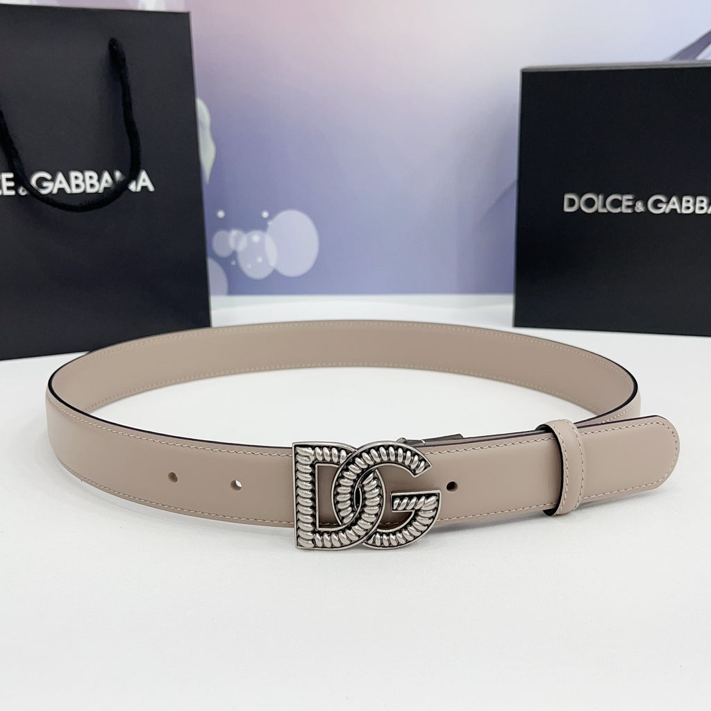 Dolce & Gabbana DG Logo Leather Belt – Gold / Silver / Black Buckle