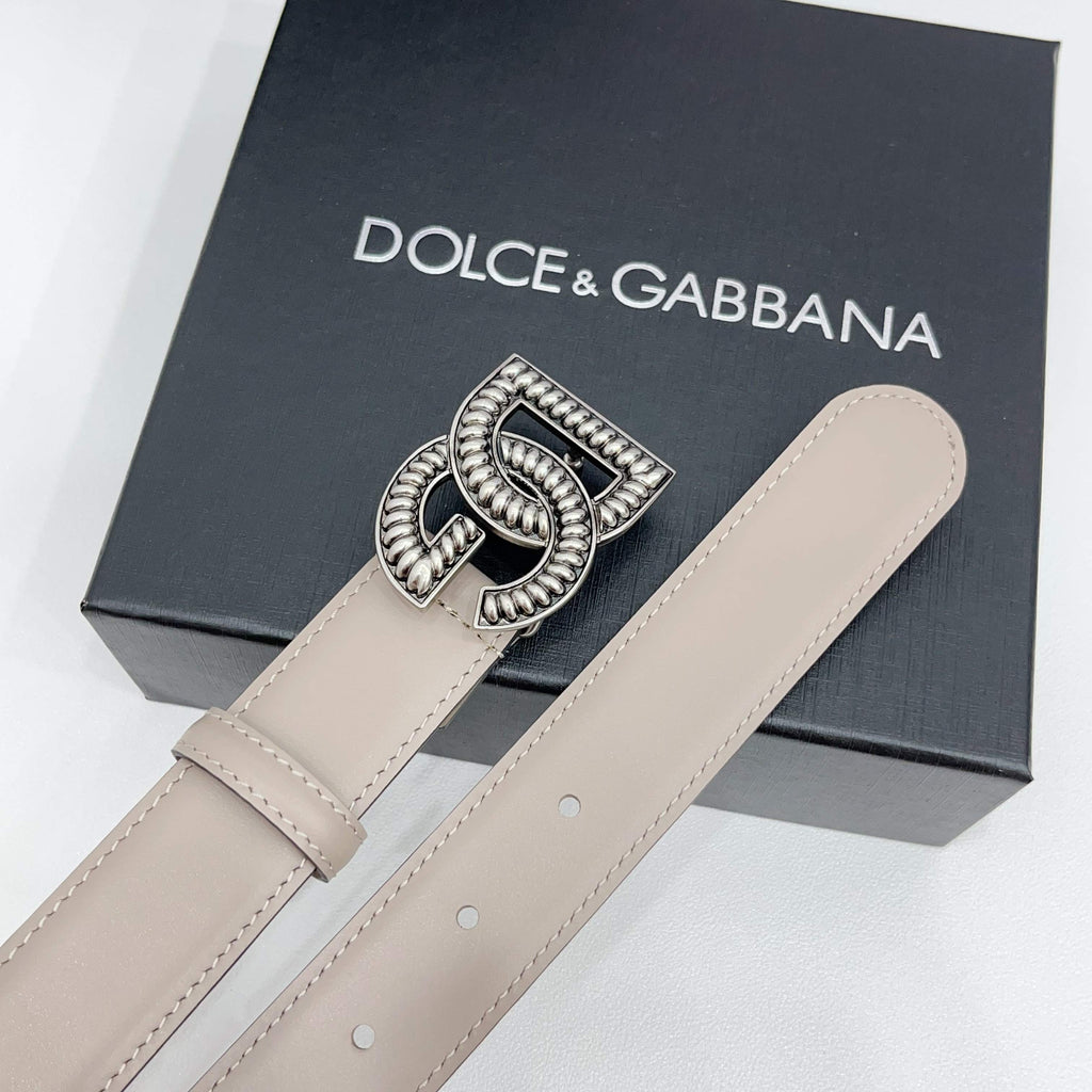 Dolce & Gabbana DG Logo Leather Belt – Gold / Silver / Black Buckle
