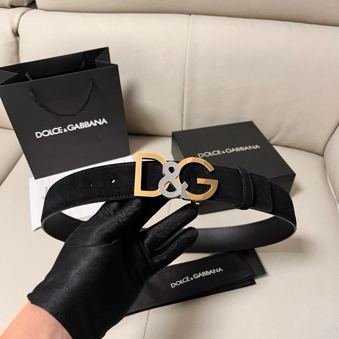 Dolce & Gabbana DG Logo Leather Belt – Gold / Silver / Black Buckl