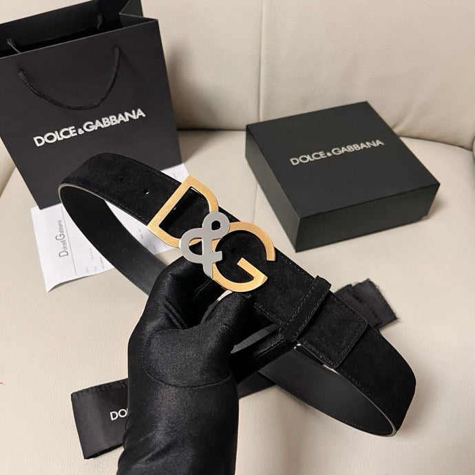Dolce & Gabbana DG Logo Leather Belt – Gold / Silver / Black Buckl