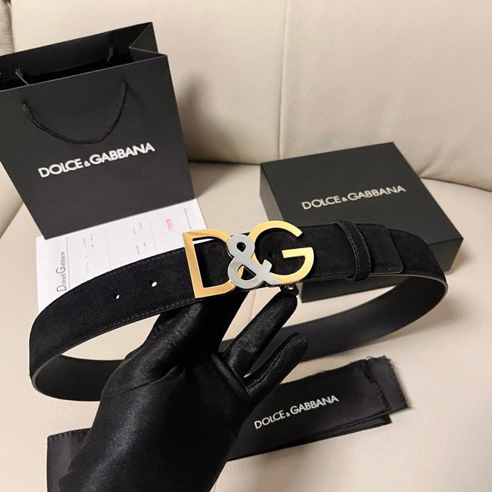 Dolce & Gabbana DG Logo Leather Belt – Gold / Silver / Black Buckl