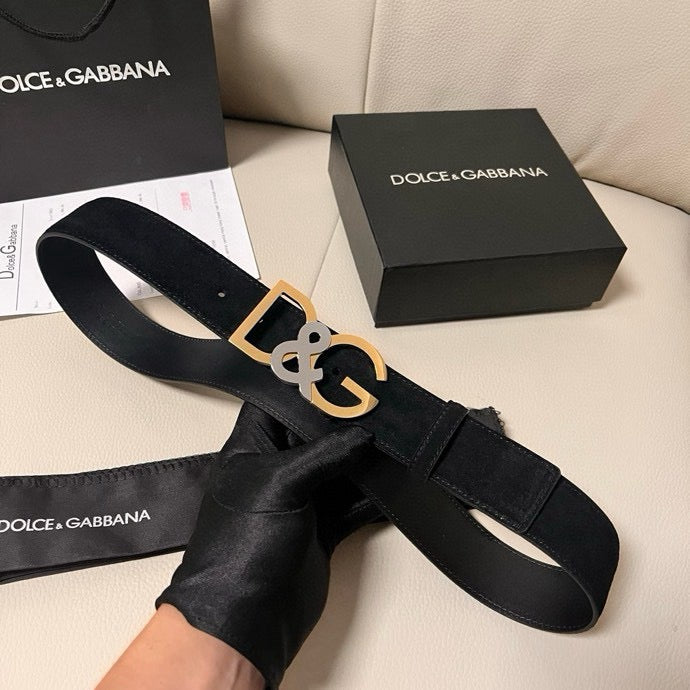 Dolce & Gabbana DG Logo Leather Belt – Gold / Silver / Black Buckl