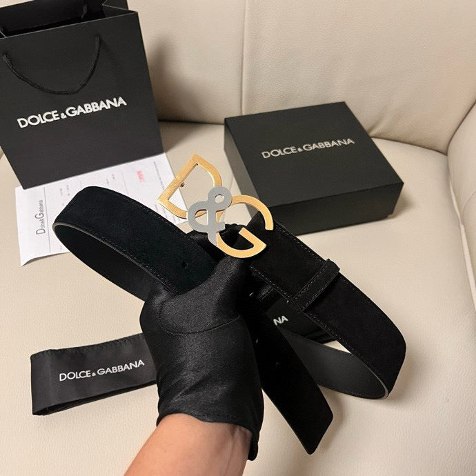 Dolce & Gabbana DG Logo Leather Belt – Gold / Silver / Black Buckl