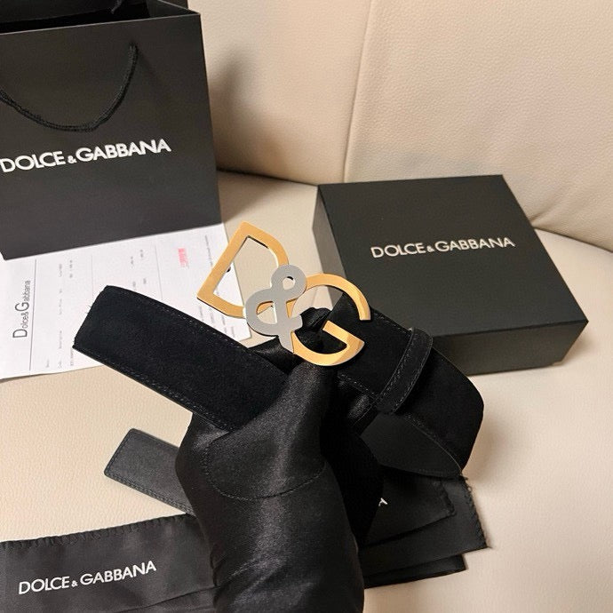 Dolce & Gabbana DG Logo Leather Belt – Gold / Silver / Black Buckl