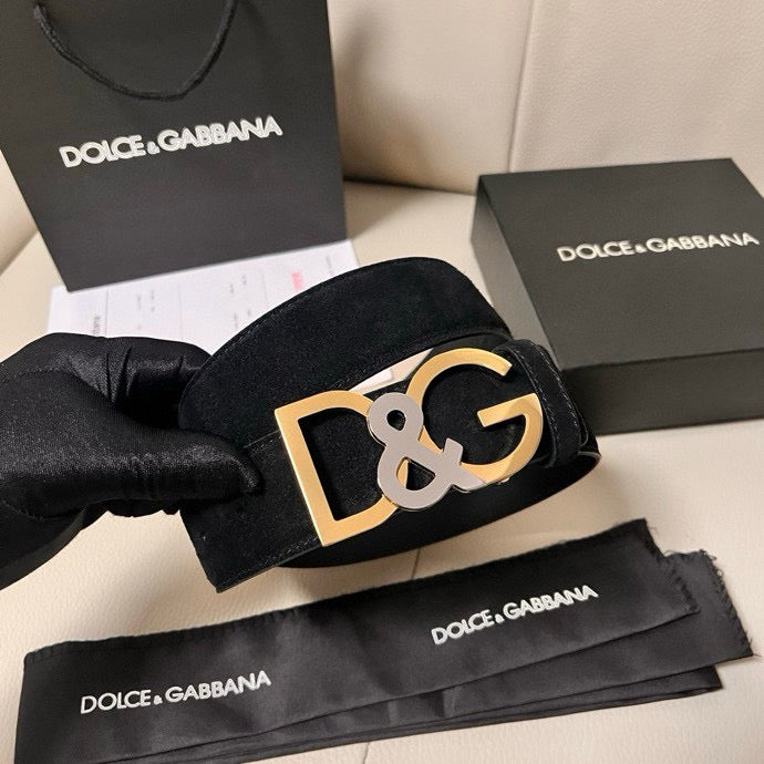 Dolce & Gabbana DG Logo Leather Belt – Gold / Silver / Black Buckl