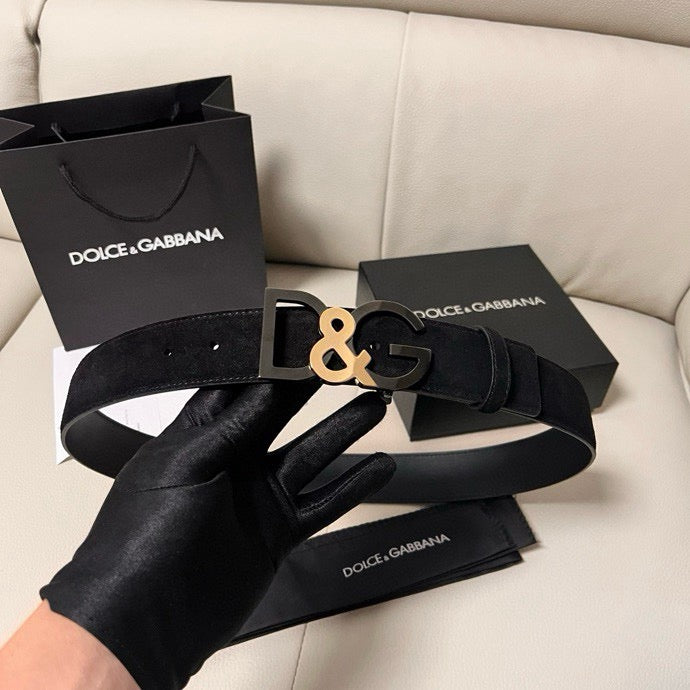 Dolce & Gabbana DG Logo Leather Belt – Gold / Silver / Black Buckl