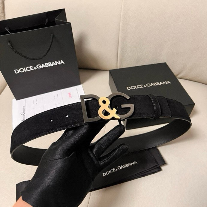 Dolce & Gabbana DG Logo Leather Belt – Gold / Silver / Black Buckl