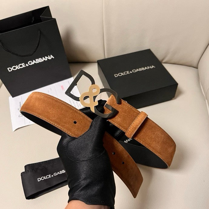 Dolce & Gabbana DG Logo Leather Belt – Gold / Silver / Black Buckle