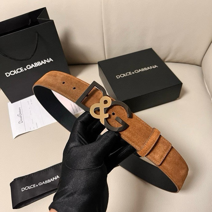 Dolce & Gabbana DG Logo Leather Belt – Gold / Silver / Black Buckle