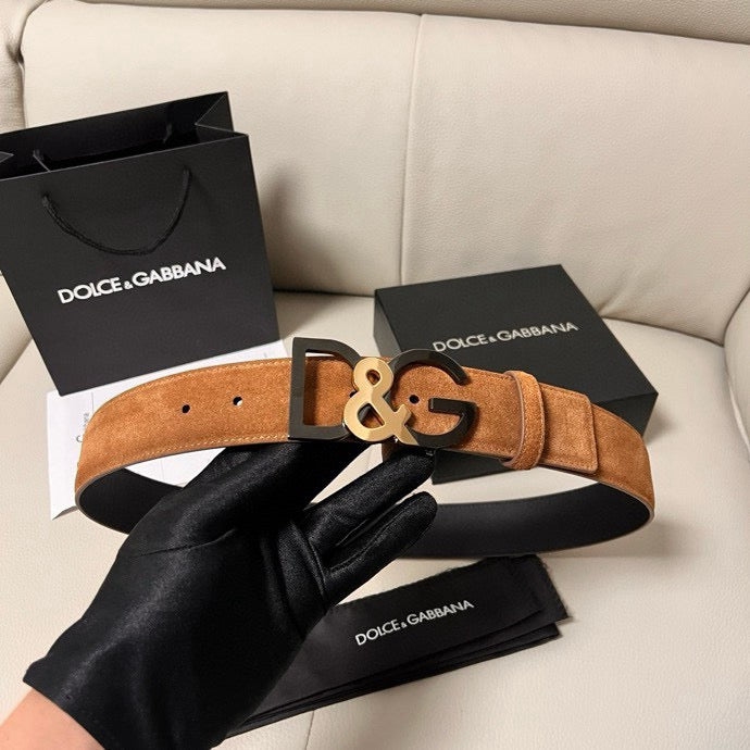 Dolce & Gabbana DG Logo Leather Belt – Gold / Silver / Black Buckle