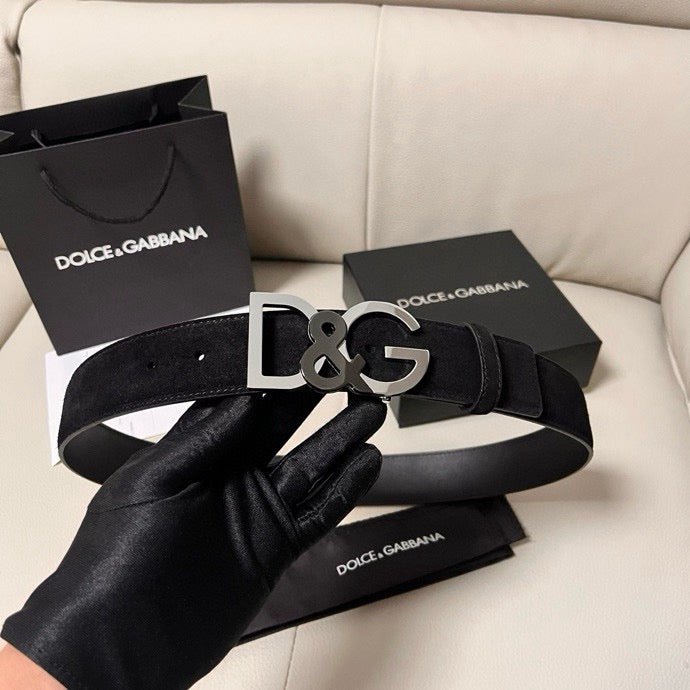 Dolce & Gabbana DG Logo Leather Belt – Gold / Silver / Black Buckl