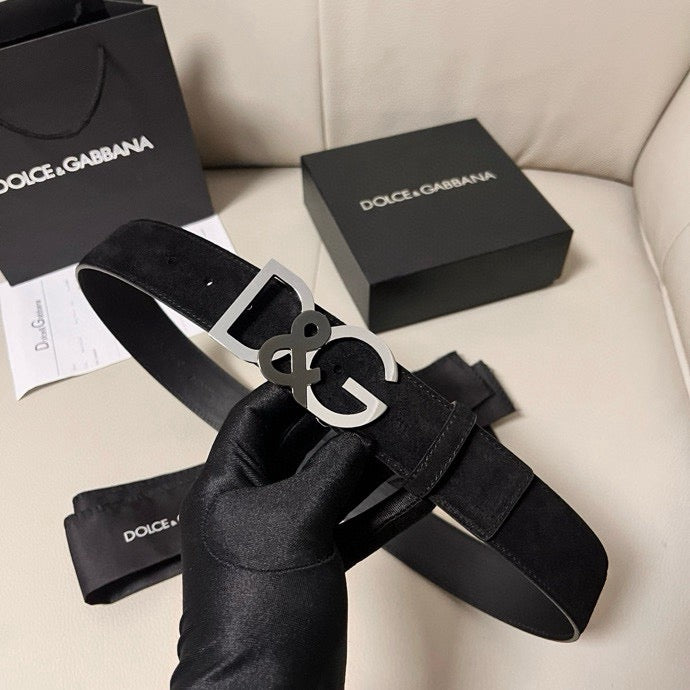 Dolce & Gabbana DG Logo Leather Belt – Gold / Silver / Black Buckl