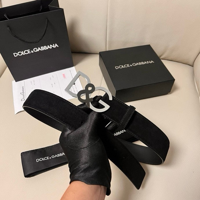 Dolce & Gabbana DG Logo Leather Belt – Gold / Silver / Black Buckl