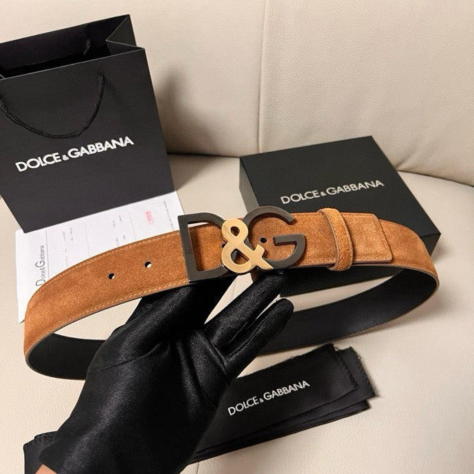 Dolce & Gabbana DG Logo Leather Belt – Gold / Silver / Black Buckle