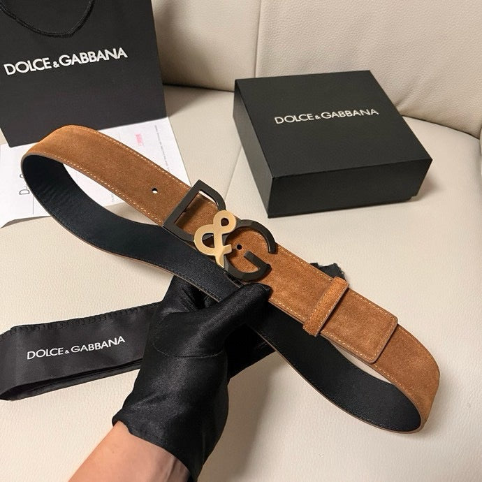 Dolce & Gabbana DG Logo Leather Belt – Gold / Silver / Black Buckle