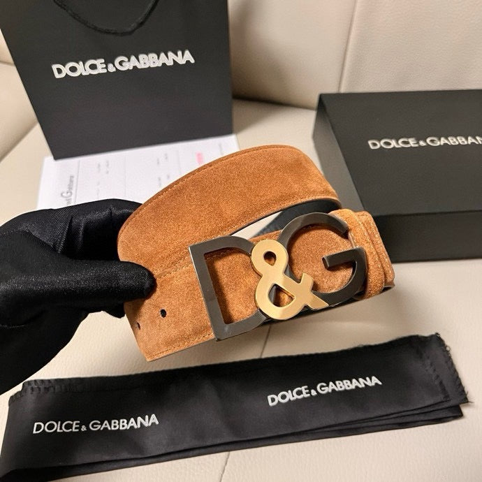 Dolce & Gabbana DG Logo Leather Belt – Gold / Silver / Black Buckle