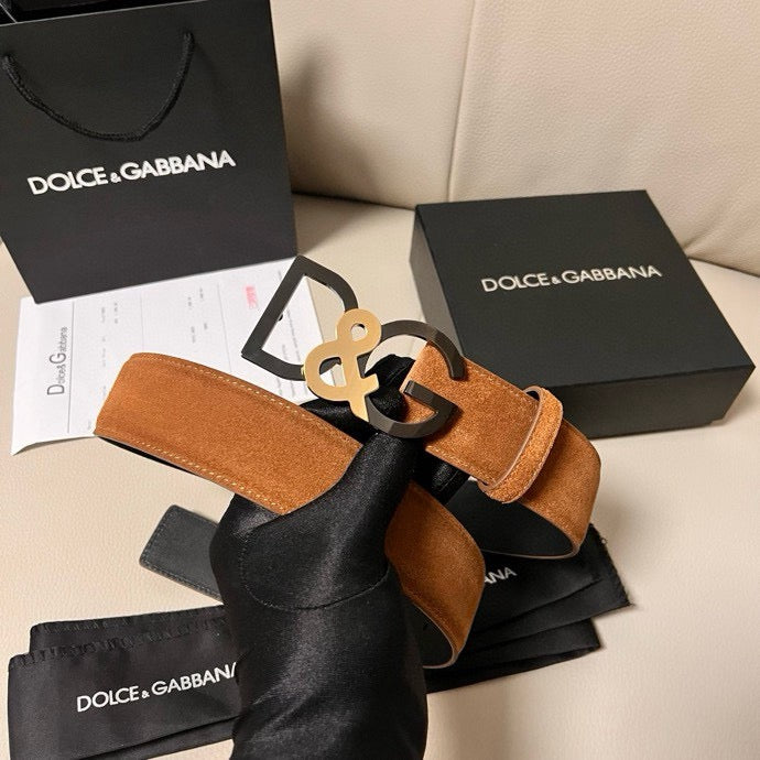 Dolce & Gabbana DG Logo Leather Belt – Gold / Silver / Black Buckle