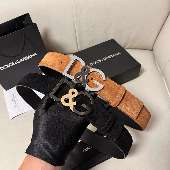 Dolce & Gabbana DG Logo Leather Belt – Gold / Silver / Black Buckle