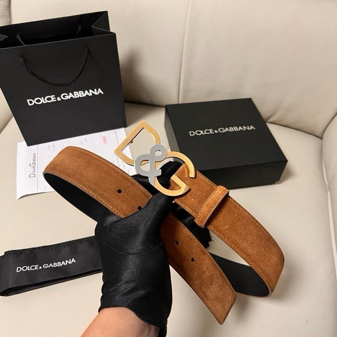Dolce & Gabbana DG Logo Leather Belt – Gold / Silver / Black Buckle