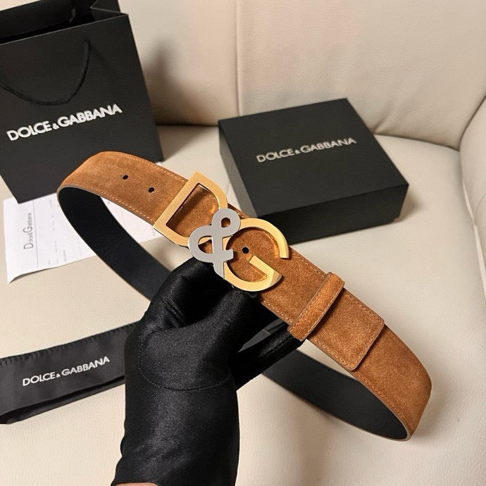 Dolce & Gabbana DG Logo Leather Belt – Gold / Silver / Black Buckle
