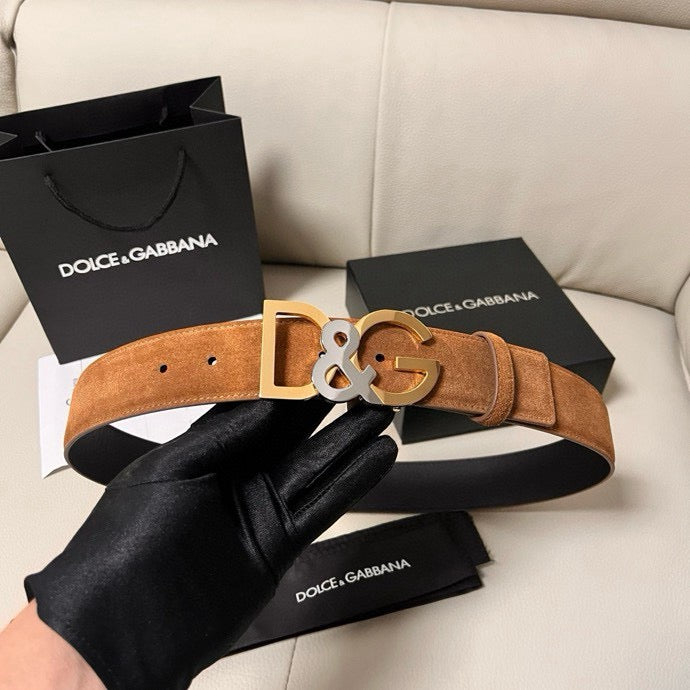 Dolce & Gabbana DG Logo Leather Belt – Gold / Silver / Black Buckle