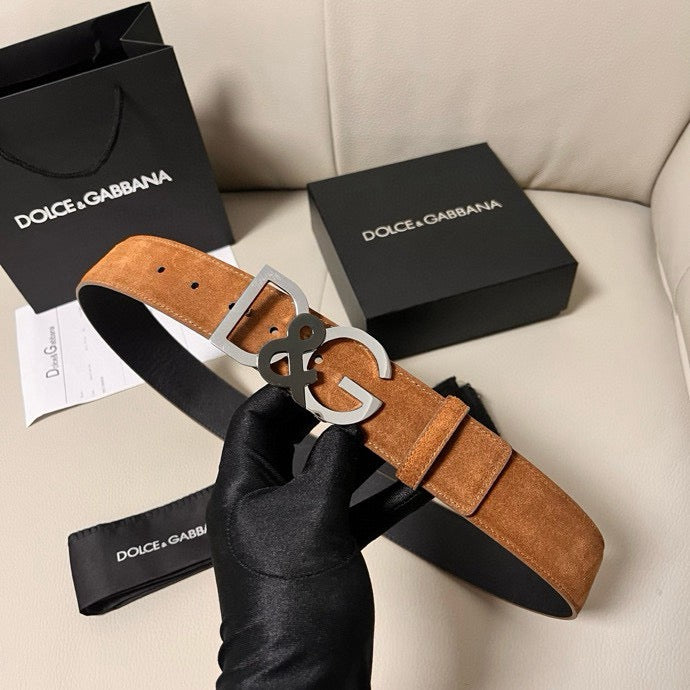 Dolce & Gabbana DG Logo Leather Belt – Gold / Silver / Black Buckle