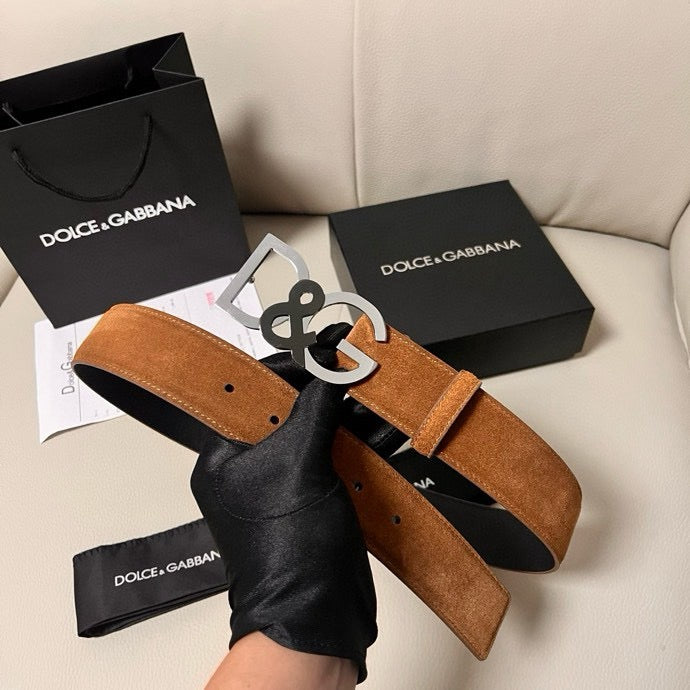 Dolce & Gabbana DG Logo Leather Belt – Gold / Silver / Black Buckle