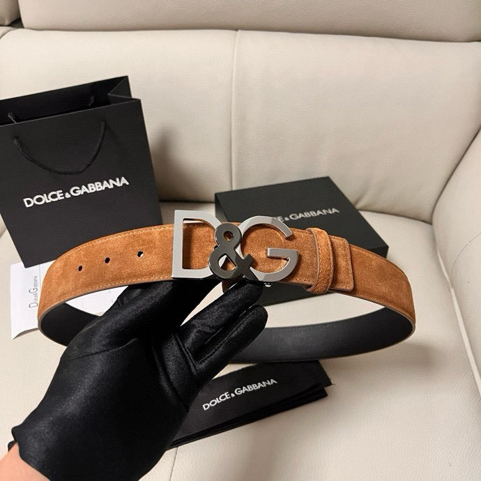 Dolce & Gabbana DG Logo Leather Belt – Gold / Silver / Black Buckle