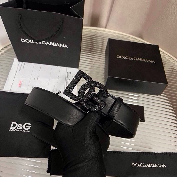 Dolce & Gabbana DG Logo Leather Belt – Gold / Silver / Black Buckl