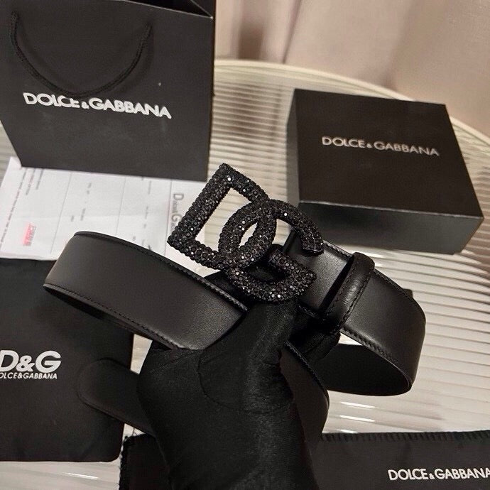 Dolce & Gabbana DG Logo Leather Belt – Gold / Silver / Black Buckl