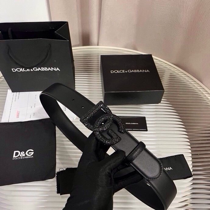 Dolce & Gabbana DG Logo Leather Belt – Gold / Silver / Black Buckl