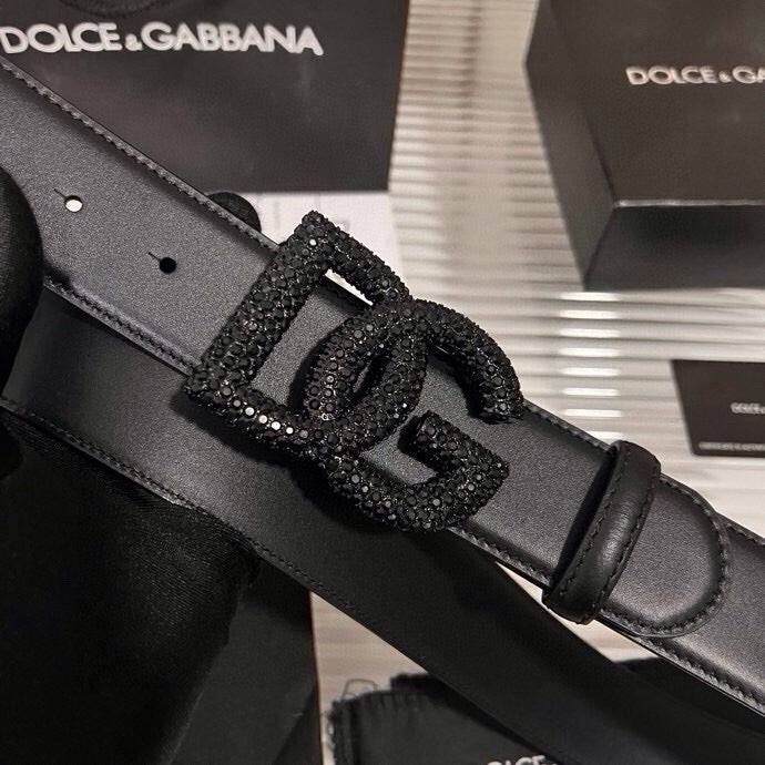 Dolce & Gabbana DG Logo Leather Belt – Gold / Silver / Black Buckl