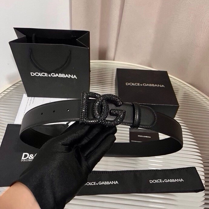 Dolce & Gabbana DG Logo Leather Belt – Gold / Silver / Black Buckl