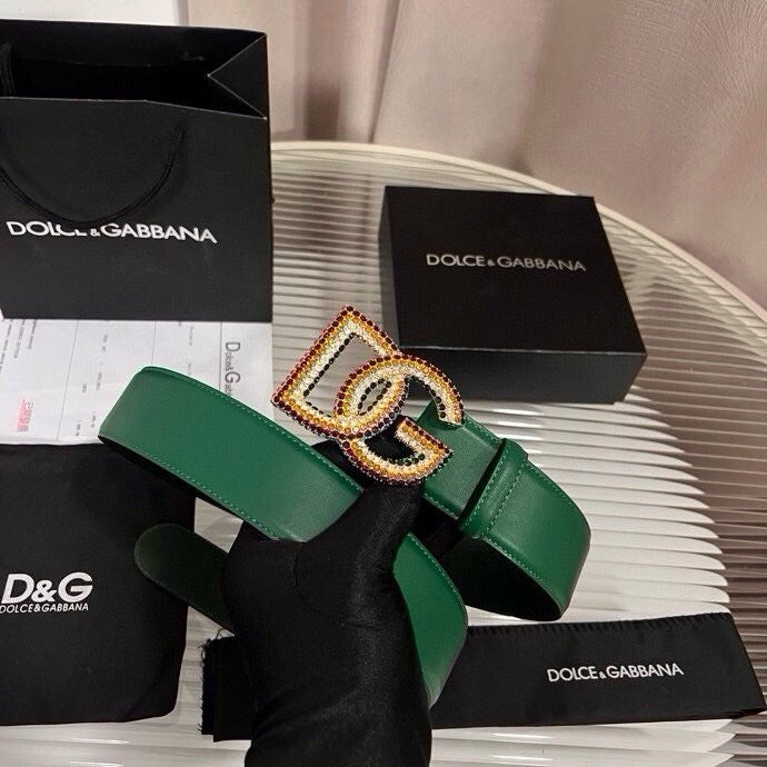 Dolce & Gabbana DG Logo Leather Belt – Gold / Silver / Black Buckl