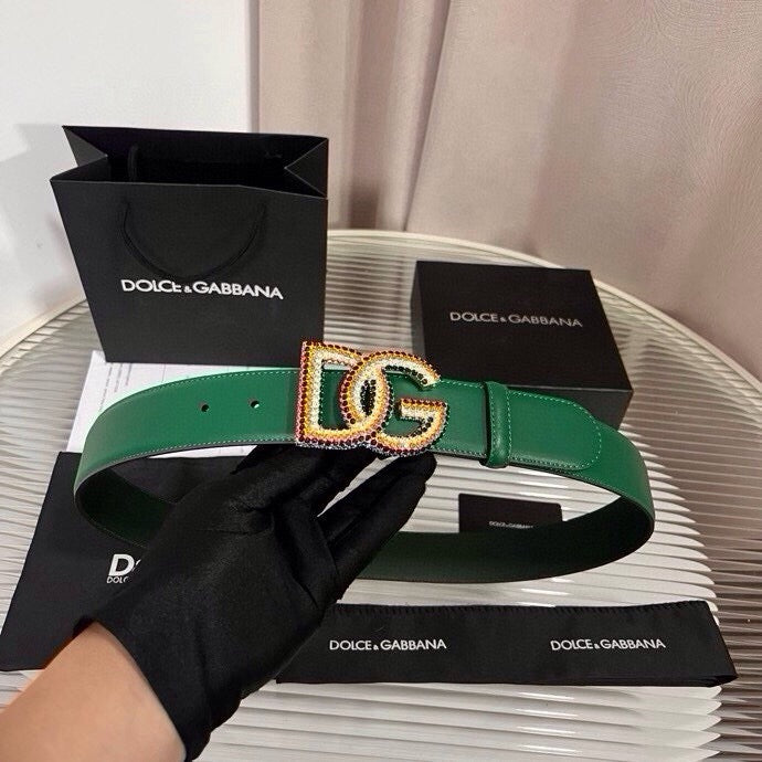Dolce & Gabbana DG Logo Leather Belt – Gold / Silver / Black Buckl