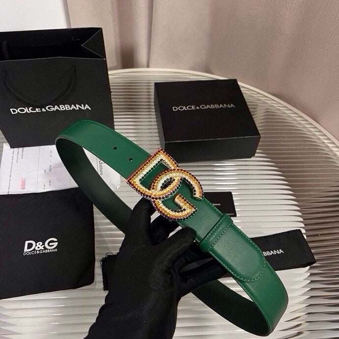 Dolce & Gabbana DG Logo Leather Belt – Gold / Silver / Black Buckl
