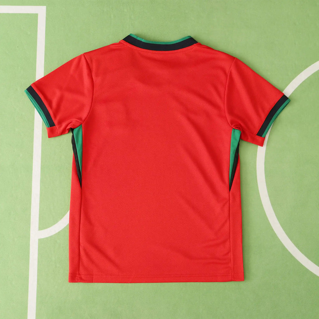 Portugal Home Kids Kit 2024 – Scarlet Red & Green Children's Football Jersey + Shorts Set | FPF Youth Kit