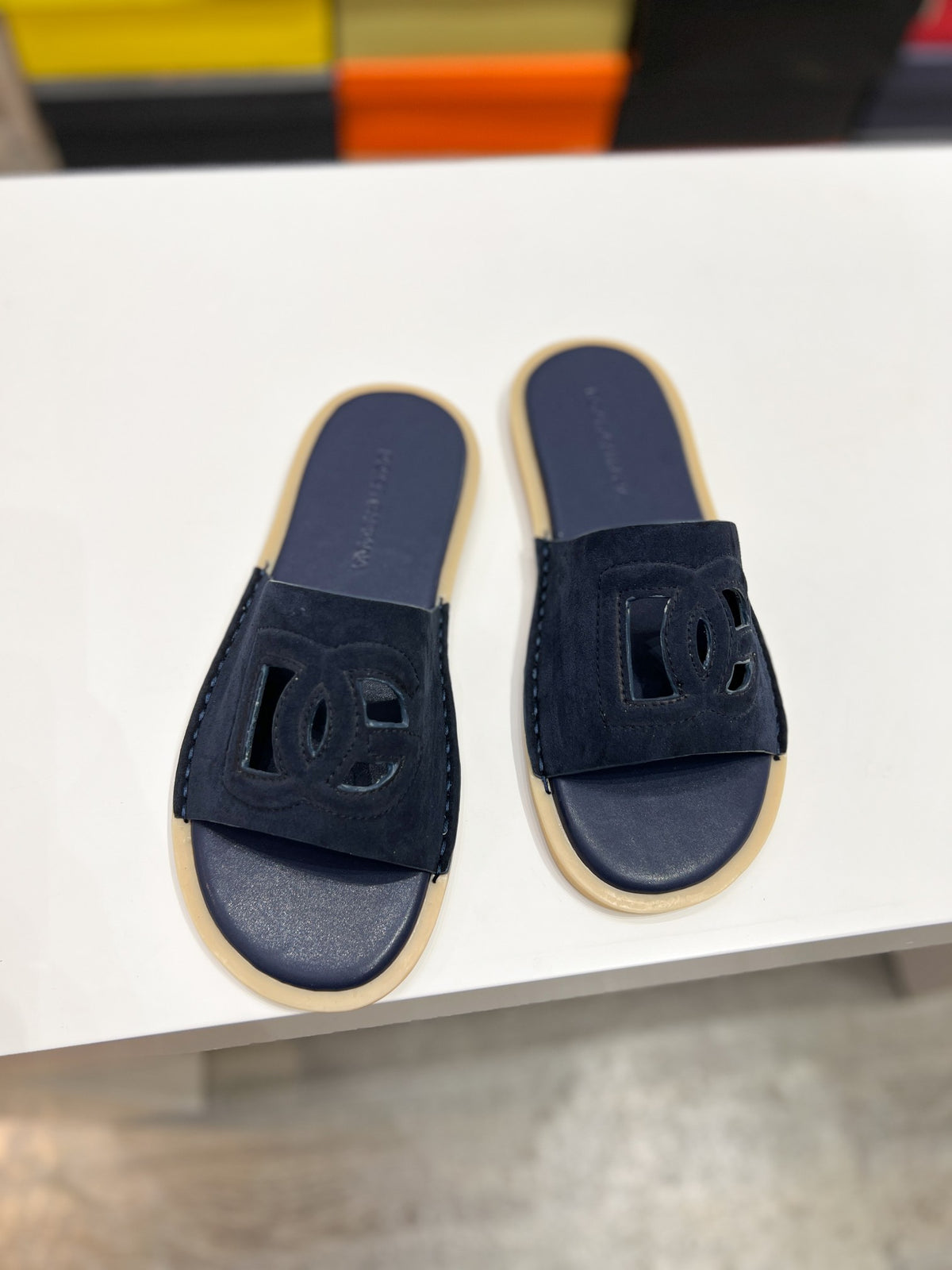 Dolce & Gabbana DG Men's Leather Strap Sandals with Aluminum Buckle