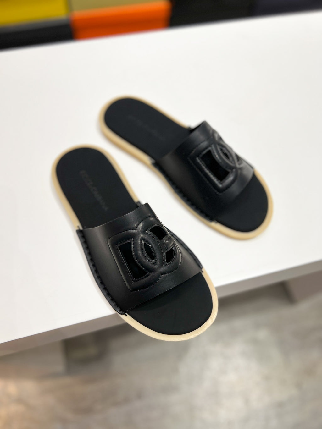 Dolce & Gabbana DG Men's Leather Strap Sandals with Aluminum Buckle
