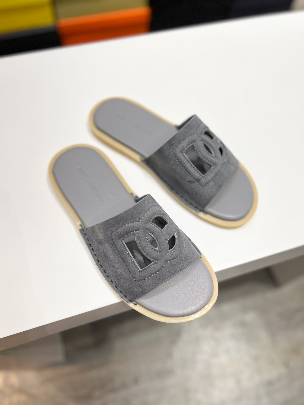 Dolce & Gabbana DG Men's Leather Strap Sandals with Aluminum Buckle