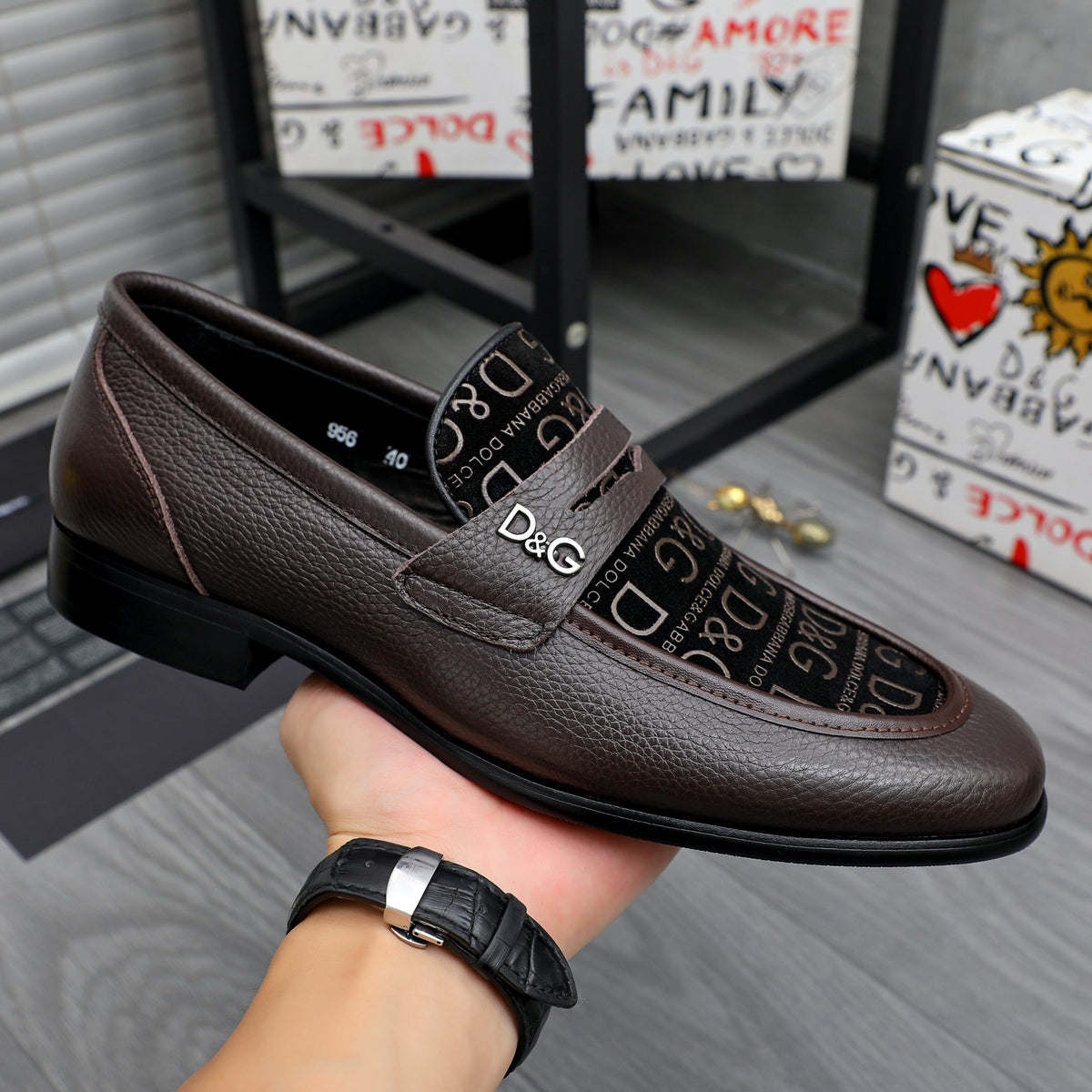 Dolce & Gabbana DG Men's Business Slip-On Dress Shoes with Metal Buckle