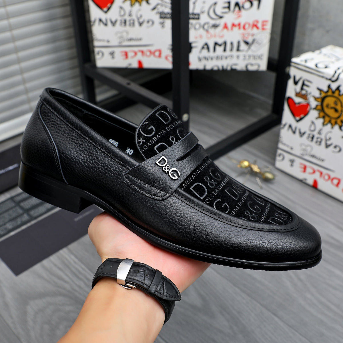 Dolce & Gabbana DG Men's Business Slip-On Dress Shoes with Metal Buckle