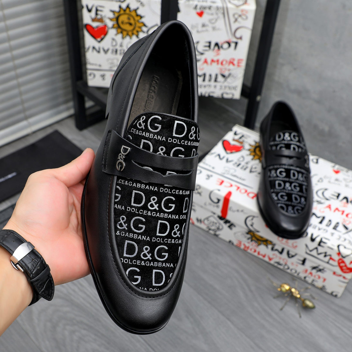Dolce & Gabbana DG Men's Business Slip-On Dress Shoes with Metal Buckle