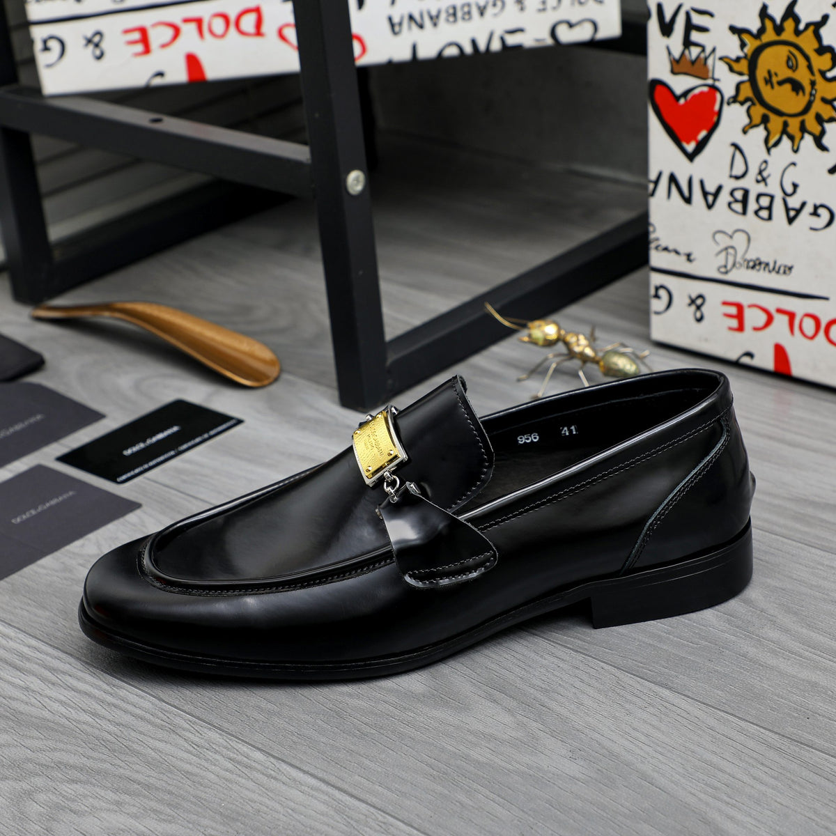 Dolce & Gabbana DG Men's Business Slip-On Dress Shoes with Metal Buckle