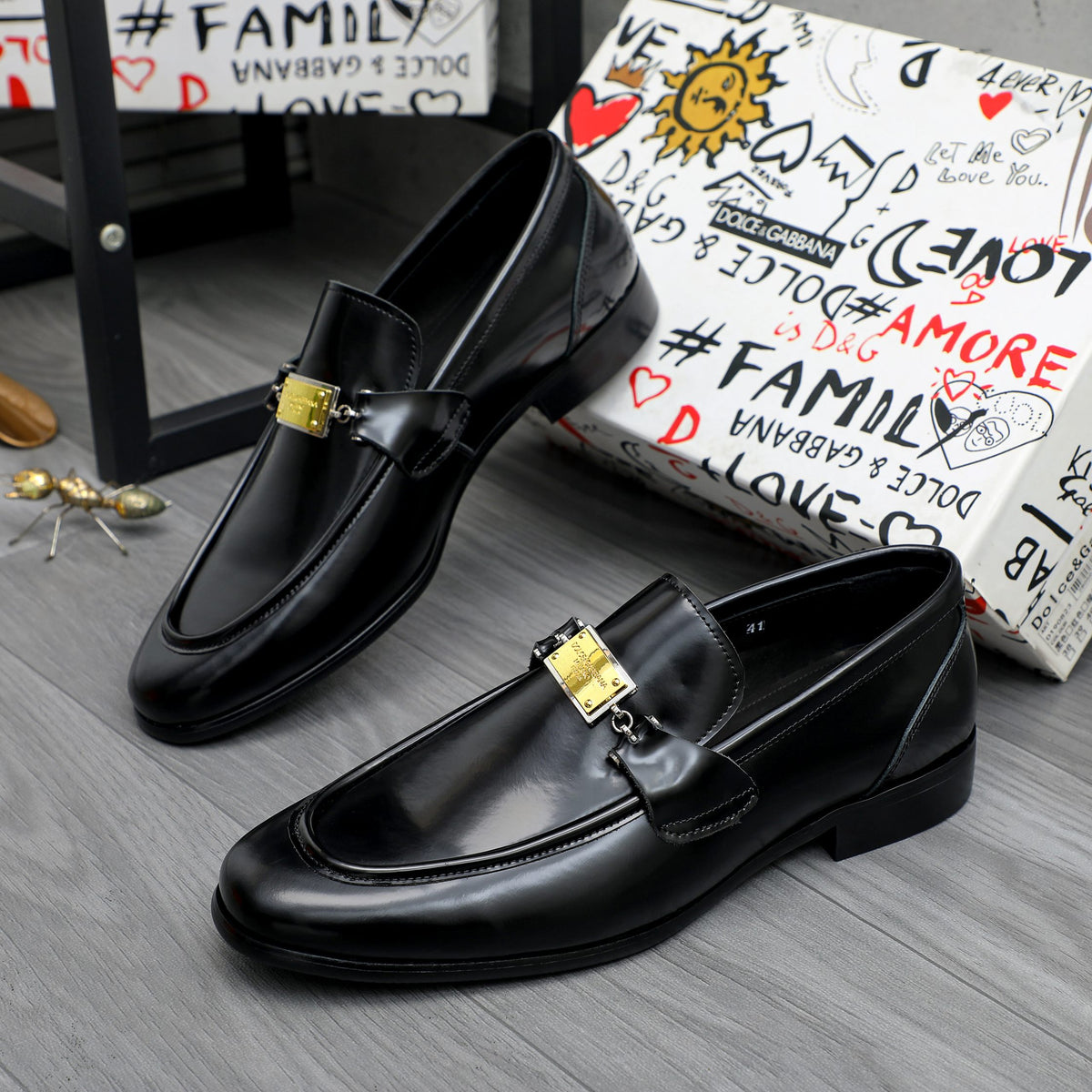 Dolce & Gabbana DG Men's Business Slip-On Dress Shoes with Metal Buckle