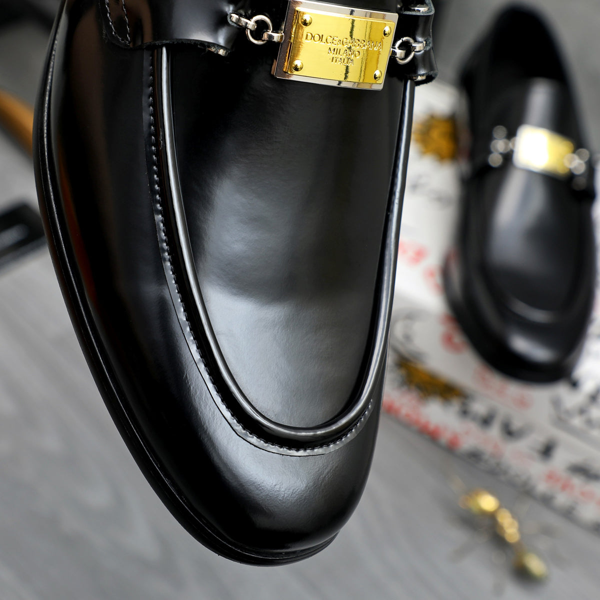 Dolce & Gabbana DG Men's Business Slip-On Dress Shoes with Metal Buckle
