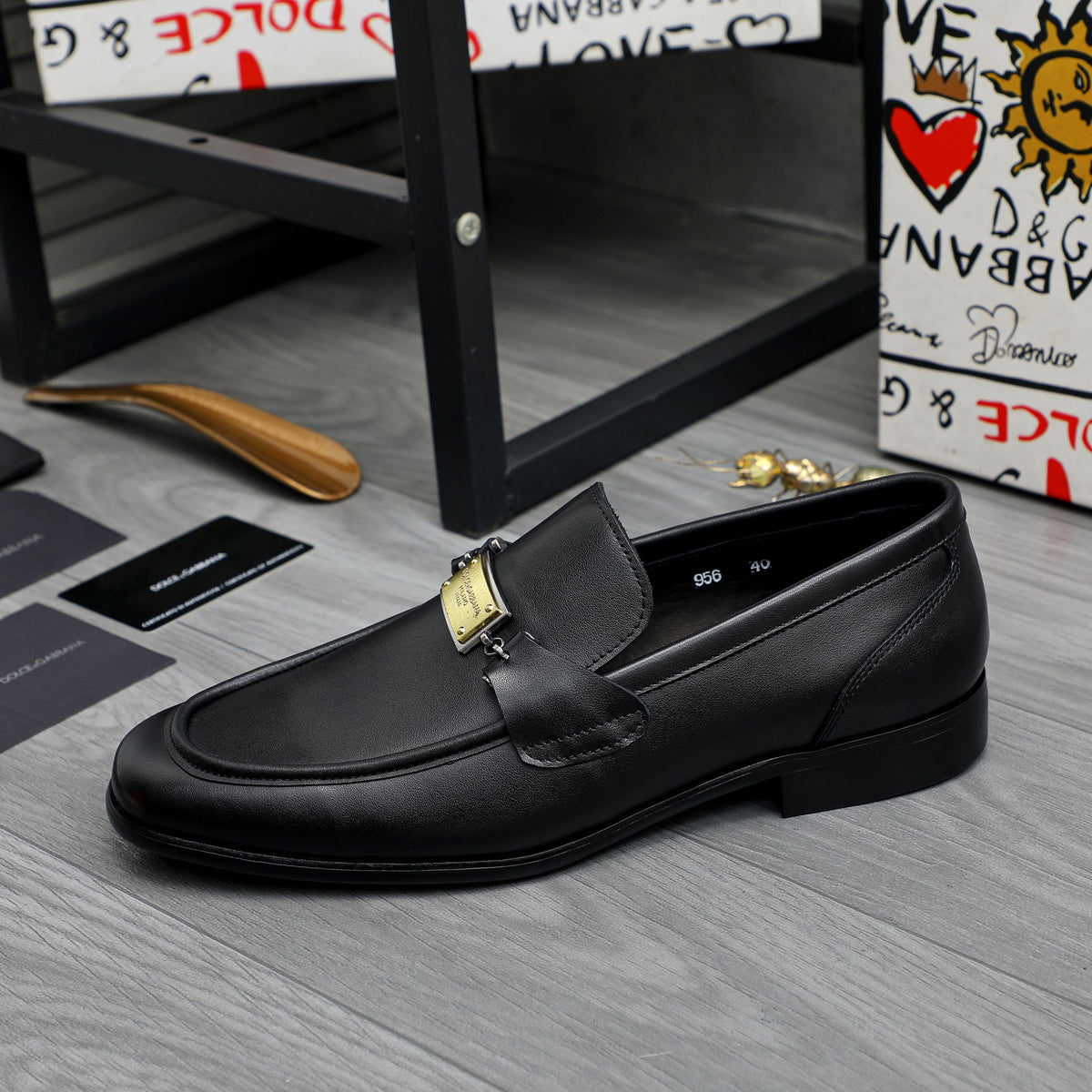 Dolce & Gabbana DG Men's Business Slip-On Dress Shoes with Metal Buckle