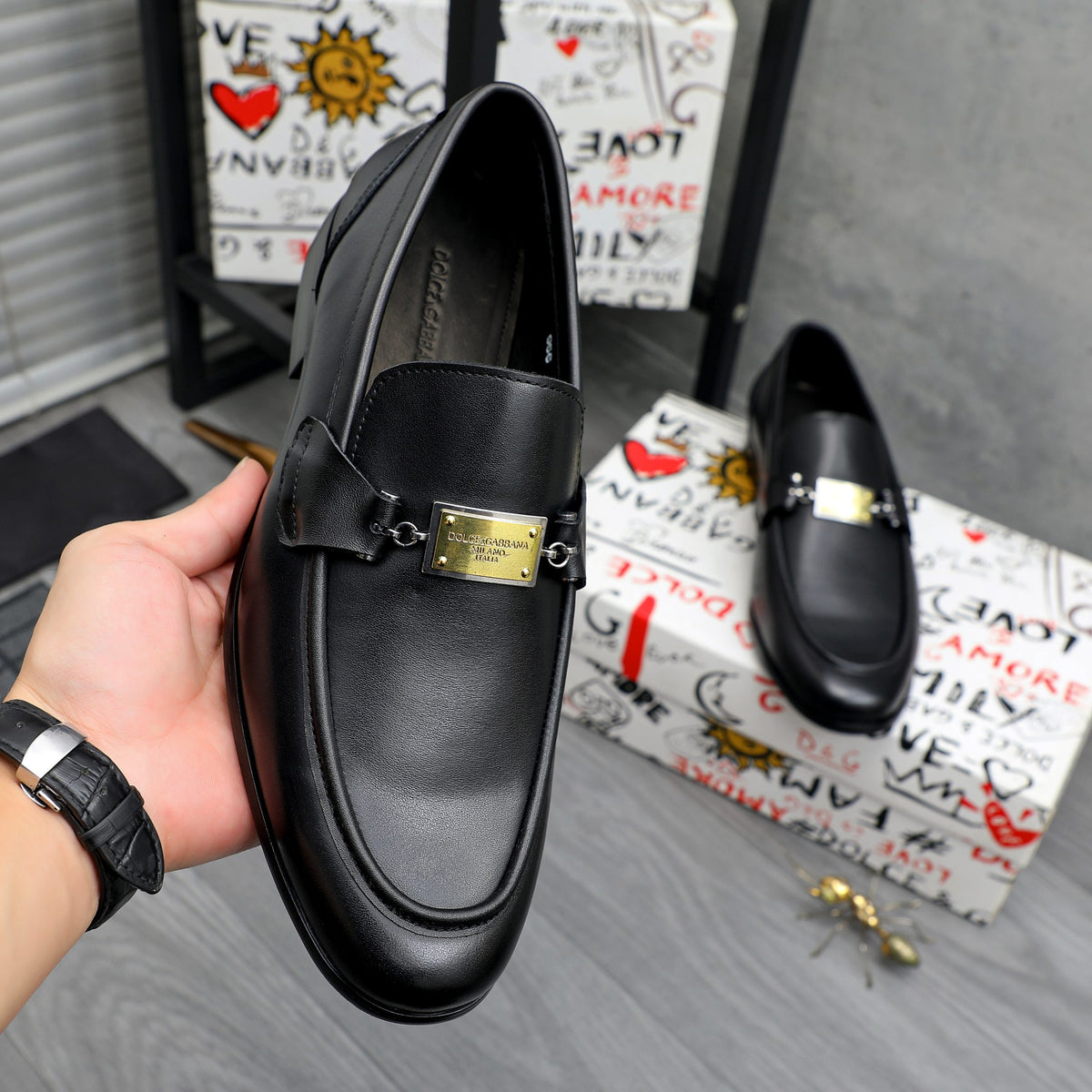 Dolce & Gabbana DG Men's Business Slip-On Dress Shoes with Metal Buckle
