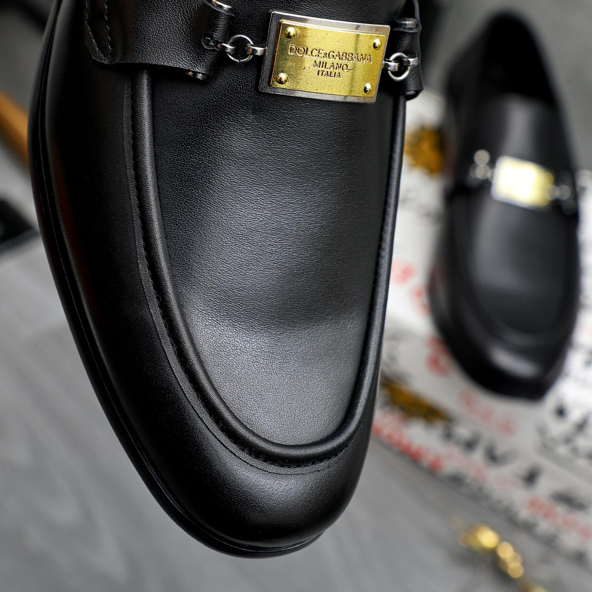 Dolce & Gabbana DG Men's Business Slip-On Dress Shoes with Metal Buckle